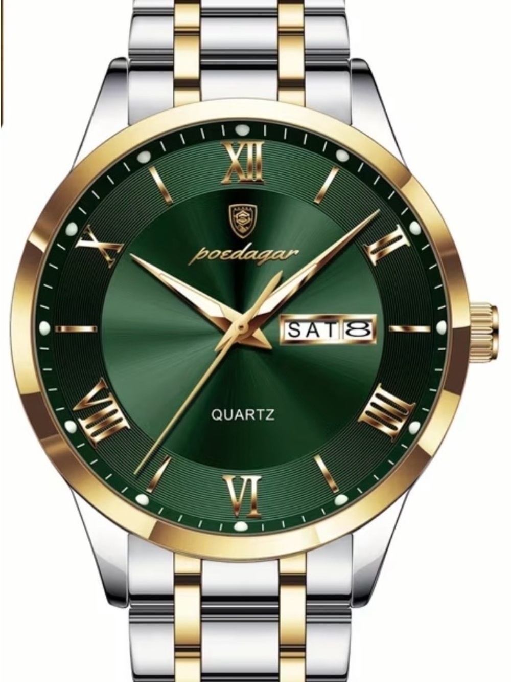 Poedagar Men’s Green Dial Two-Tone Gold & Silver Stainless Watch